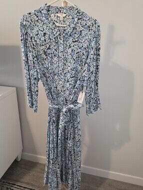 Terra & Sky Blue Floral Midi Dress